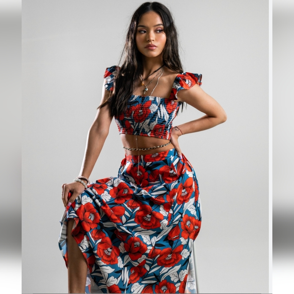 2 set 2 piece floral skirt and top